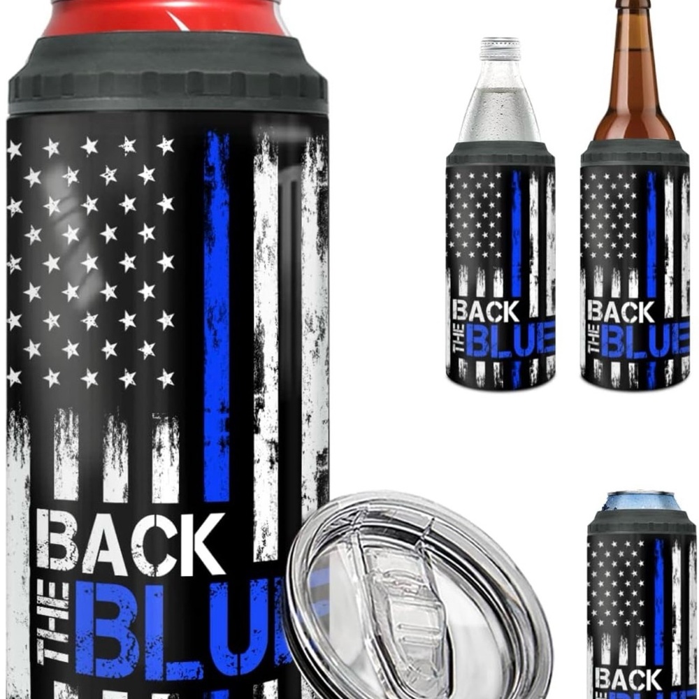 Winorax Back The Blue American Flag 4-in-1 Insulated Tumbler + Keychain NIB 🇺🇸🚔